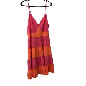 3/$15 Shein bright pink orange color block spaghetti strap midi dress 1X